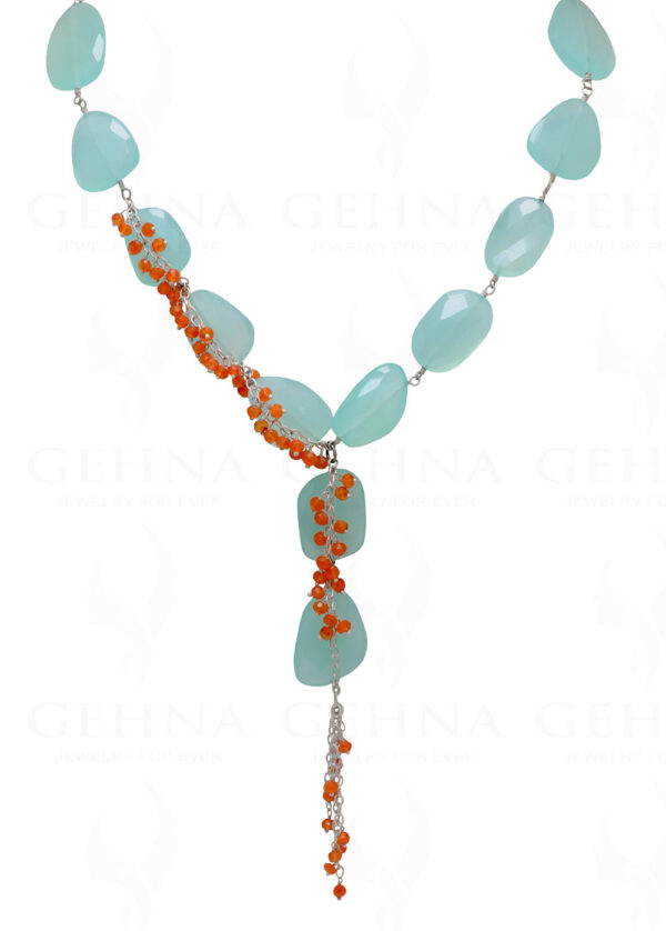 Aquamarine & Carnelian Gemstone Knotted Necklace In .925 Sterling Silver CS-1176