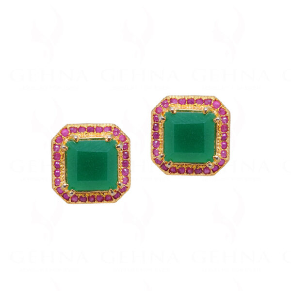 Emerald & Ruby Studded Cushion Shape Earrings FE-1176