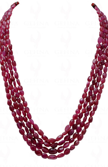 4 Rows of Pink Tourmaline Gemstone Oval Shaped Bead Necklace NS-1176
