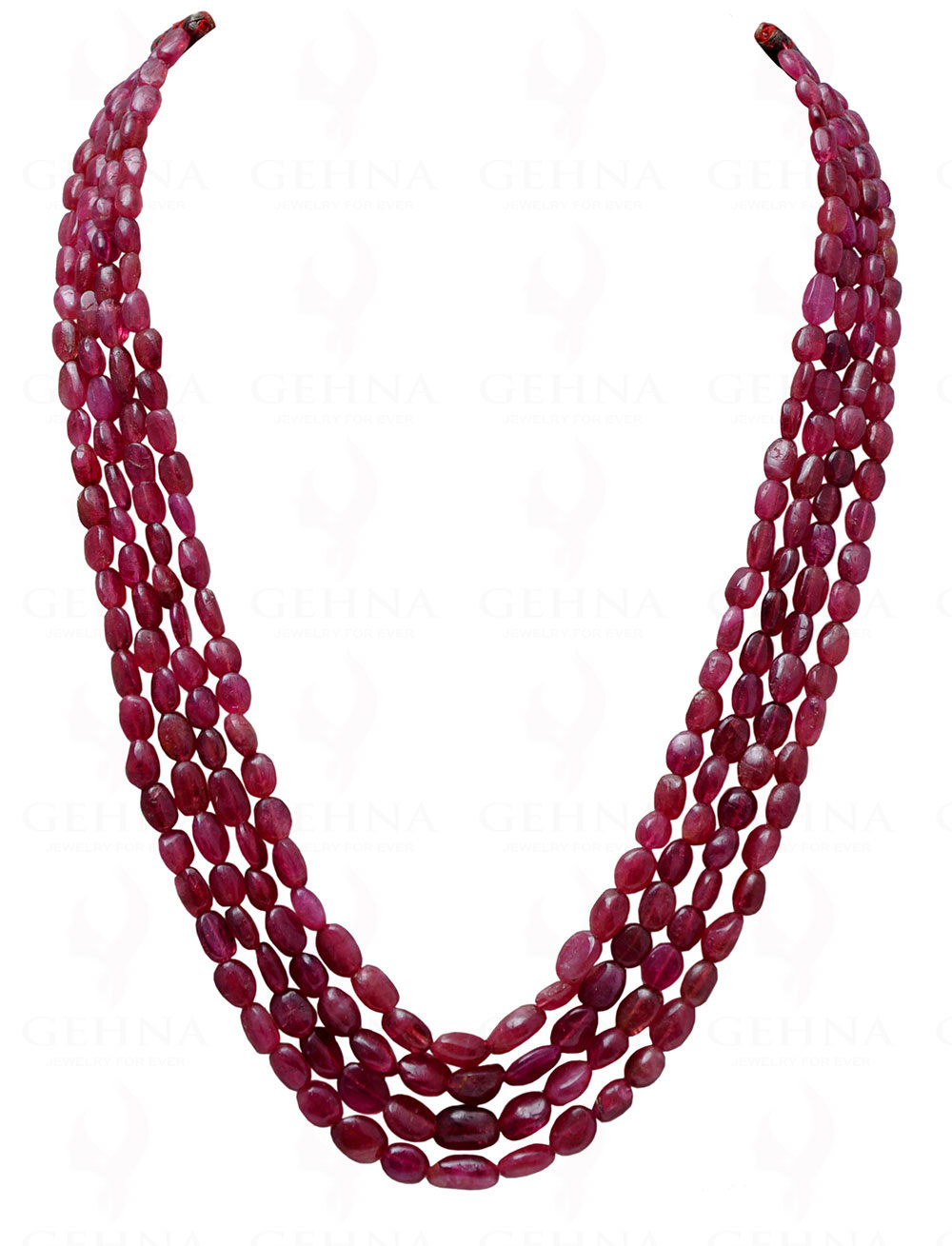 4 Rows of Pink Tourmaline Gemstone Oval Shaped Bead Necklace NS-1176