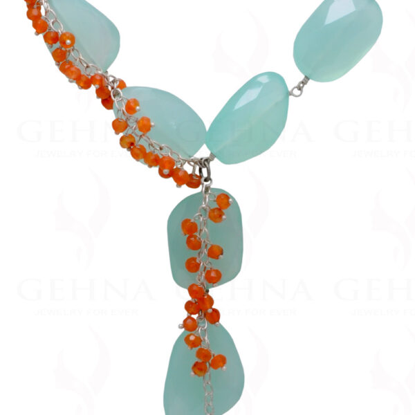 Aquamarine & Carnelian Gemstone Knotted Necklace In .925 Sterling Silver CS-1176