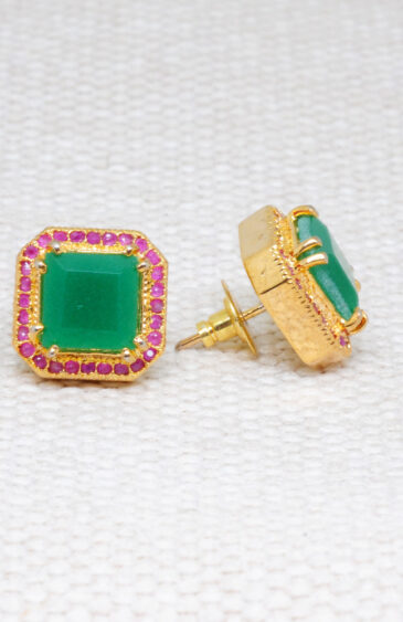Emerald & Ruby Studded Cushion Shape Earrings FE-1176