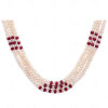 3 Rows Of Pearl & Ruby Gemstone Faceted Bead Necklace NM-1176