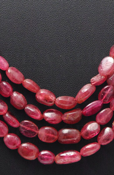 4 Rows of Pink Tourmaline Gemstone Oval Shaped Bead Necklace NS-1176