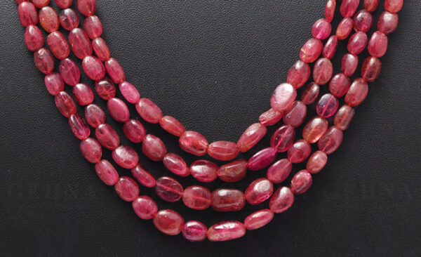 4 Rows of Pink Tourmaline Gemstone Oval Shaped Bead Necklace NS-1176