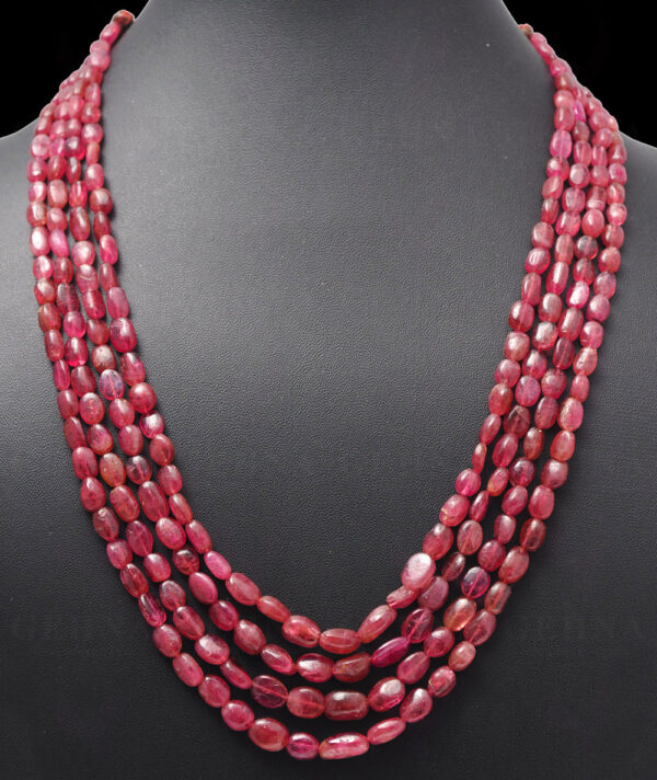 4 Rows of Pink Tourmaline Gemstone Oval Shaped Bead Necklace NS-1176