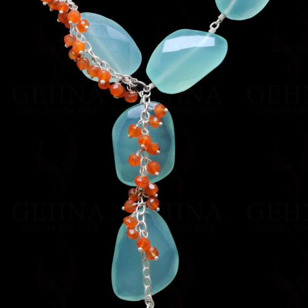 Aquamarine & Carnelian Gemstone Knotted Necklace In .925 Sterling Silver CS-1176