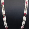3 Rows Of Pearl & Ruby Gemstone Faceted Bead Necklace NM-1176