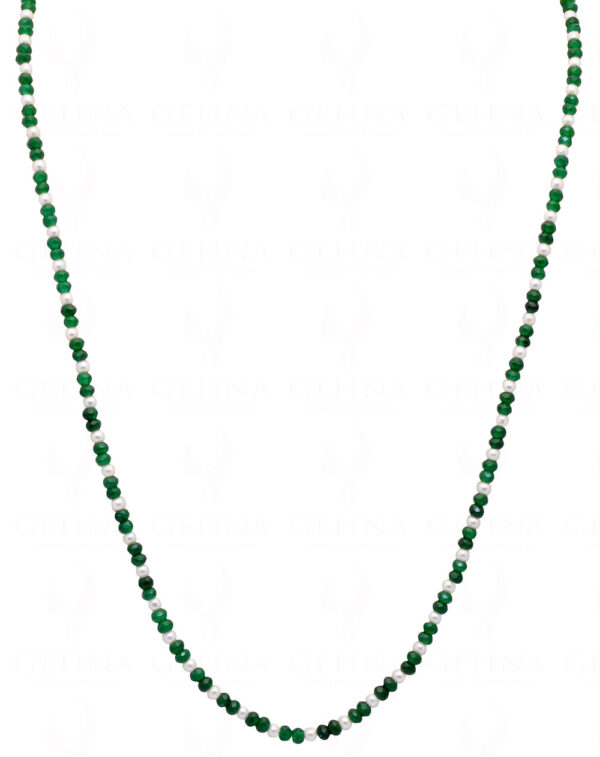 Pearl & Emerald Gemstone Faceted Bead Necklace NM-1177