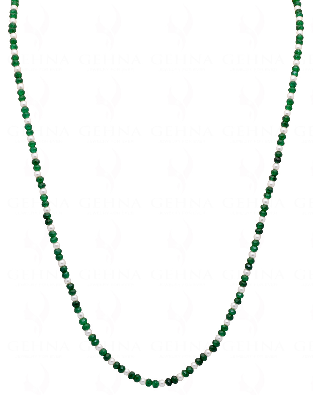 Pearl & Emerald Gemstone Faceted Bead Necklace NM-1177