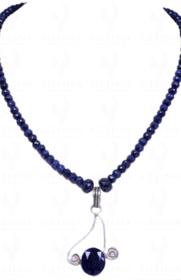 Blue Sapphire Gemstone Bead Necklace With Blue Sapphire Studded Pendant NP-1177