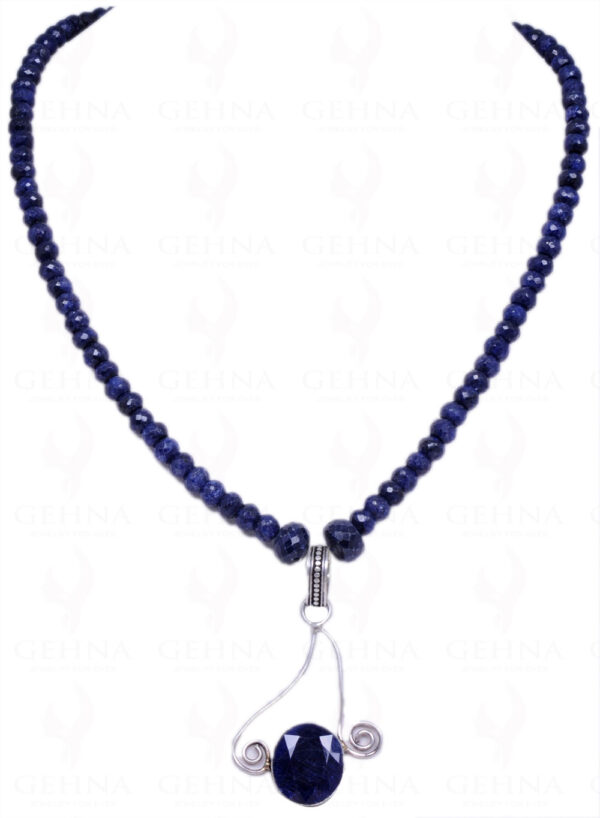 Blue Sapphire Gemstone Bead Necklace With Blue Sapphire Studded Pendant NP-1177