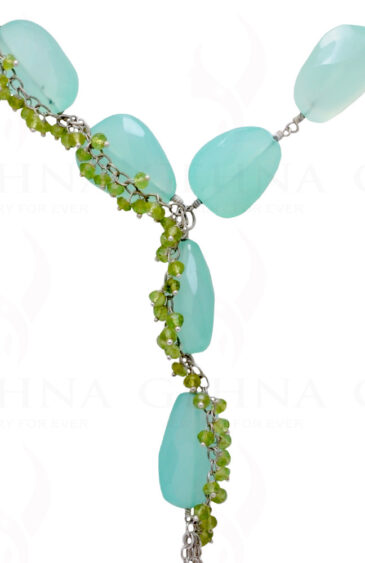 Aquamarine & Peridot Gemstone Knotted Necklace In .925 Sterling Silver CS-1177