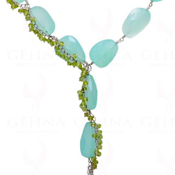 Aquamarine & Peridot Gemstone Knotted Necklace In .925 Sterling Silver CS-1177