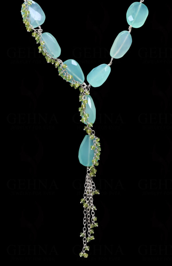 Aquamarine & Peridot Gemstone Knotted Necklace In .925 Sterling Silver CS-1177