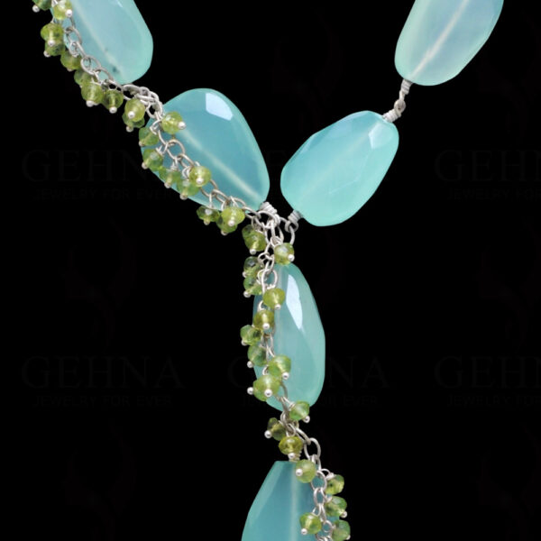 Aquamarine & Peridot Gemstone Knotted Necklace In .925 Sterling Silver CS-1177