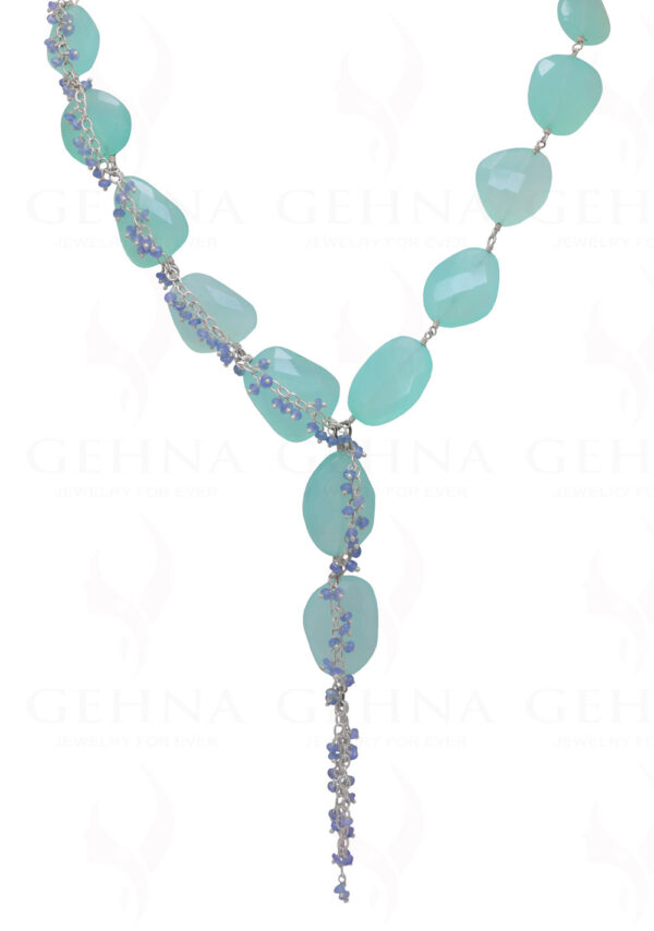 Aquamarine & Tanzanite Gemstone Knotted Necklace In .925 Sterling Silver CS-1178