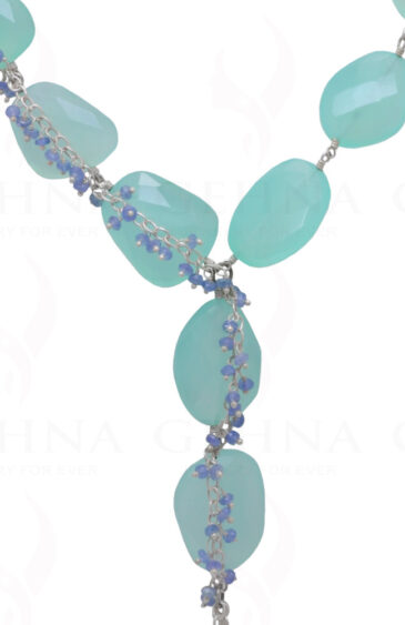 Aquamarine & Tanzanite Gemstone Knotted Necklace In .925 Sterling Silver CS-1178