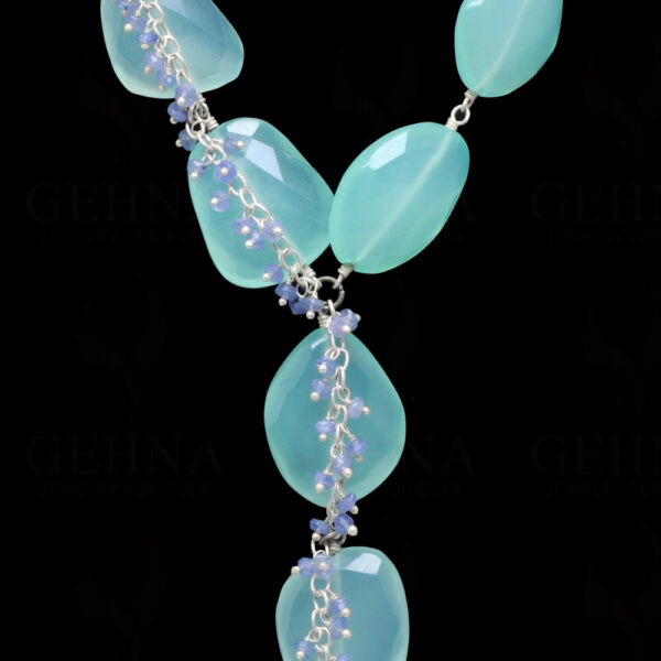 Aquamarine & Tanzanite Gemstone Knotted Necklace In .925 Sterling Silver CS-1178