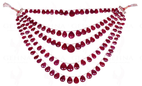 5 Rows Of Ruby Gemstone Almond Shaped Faceted Bead String NP-1179