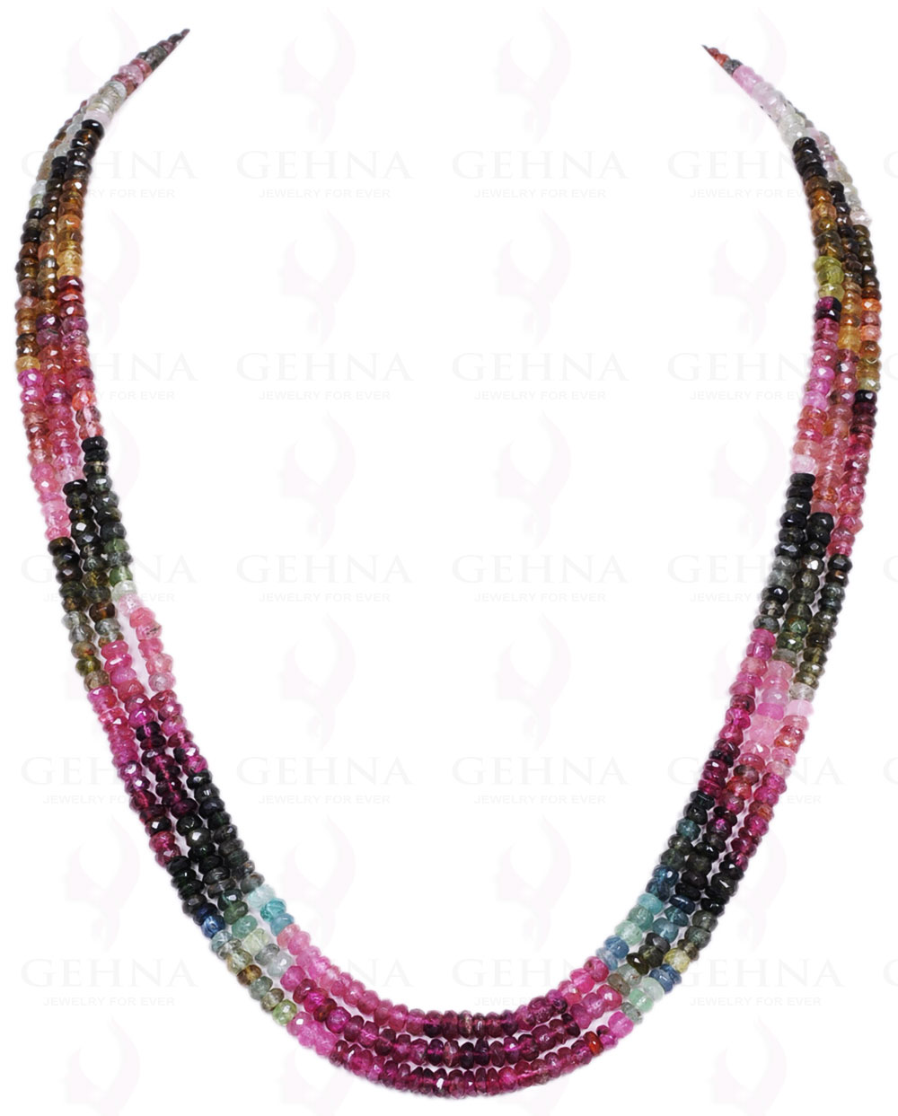 3 Rows of Multi Tourmaline Gemstone Faceted Bead Necklace NS-1179