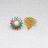 Pearl, Ruby & Emerald Studded Flower Shape Earrings FE-1179