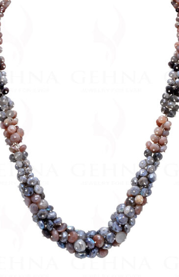 Black Pyrite Gemstone Knotted Chain Necklace In 925 Ssterling Silver CS-1180