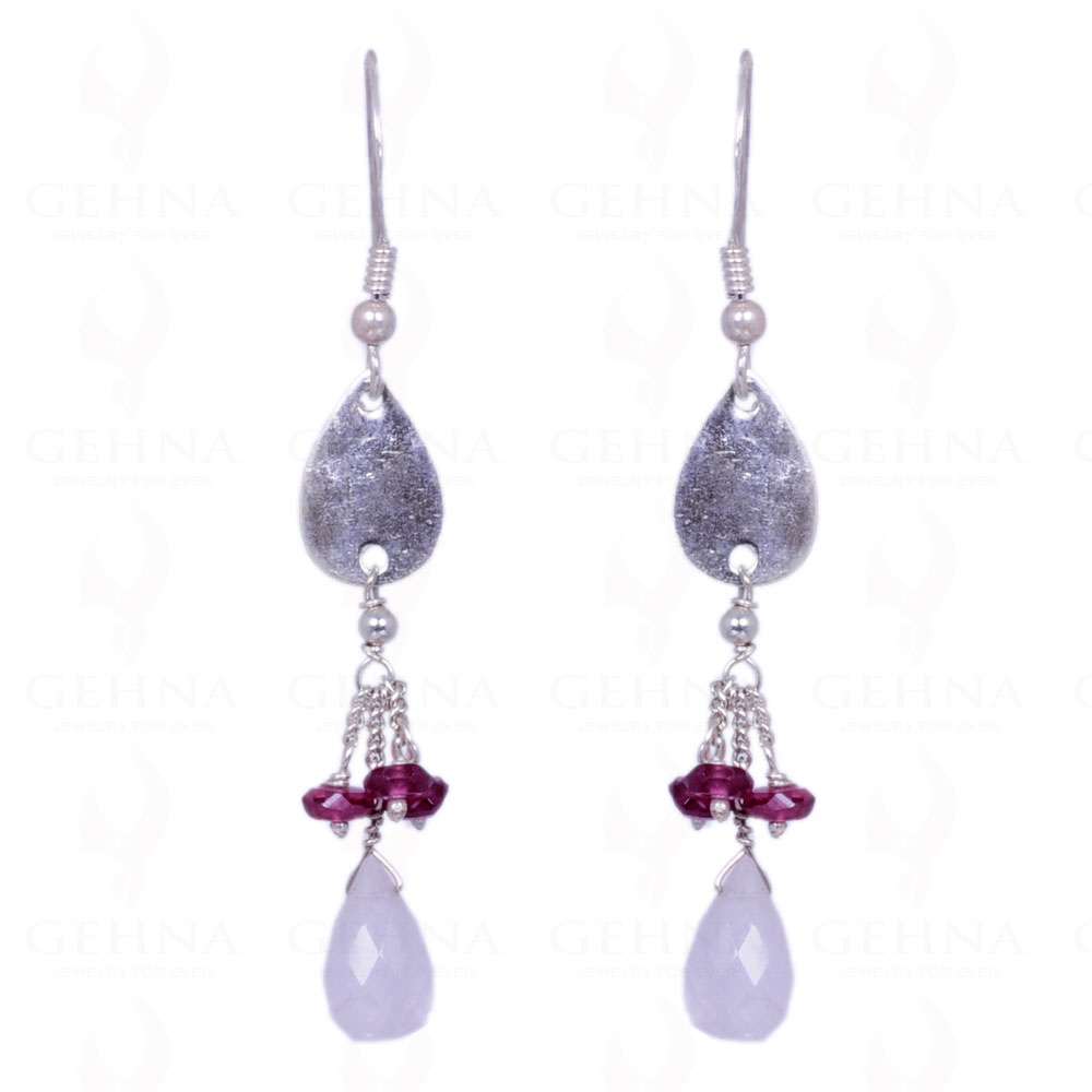 Rose Quartz & Red Garnet Gemstone Earrings Made In .925 Solid Silver ES-1180