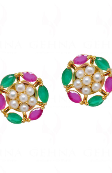 Pearl, Emerald & Ruby Studded Festive Earrings FE-1181