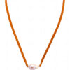 Baroque Pearl Attached With Choker Necklace Knotted On Leather Cord  NM-1181