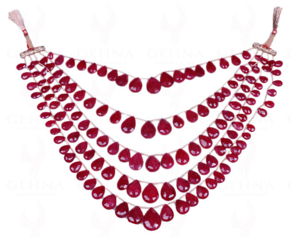 5 Rows Of Almond Shaped Ruby Gemstone Faceted Bead Strand NP-1181