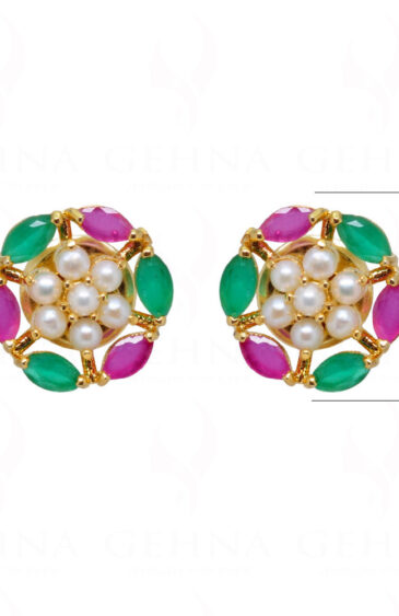Pearl, Emerald & Ruby Studded Festive Earrings FE-1181