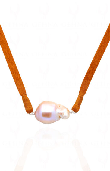 Baroque Pearl Attached With Choker Necklace Knotted On Leather Cord  NM-1181