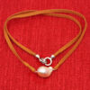 Baroque Pearl Attached With Choker Necklace Knotted On Leather Cord  NM-1181