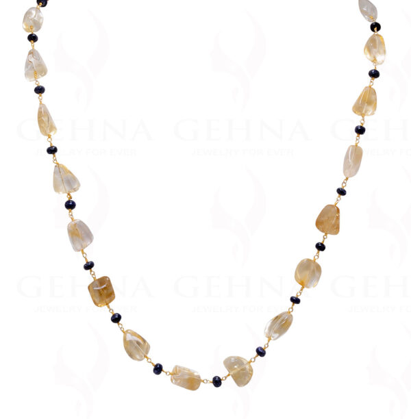 25" Inches Long Citrine & Blue Sapphire Gemstone Bead Chain CS-1182