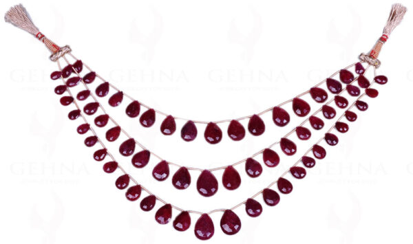 3 Rows Of Ruby Gemstone Almond Shaped Faceted Bead Strand NP-1182