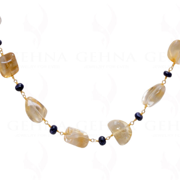 25" Inches Long Citrine & Blue Sapphire Gemstone Bead Chain CS-1182