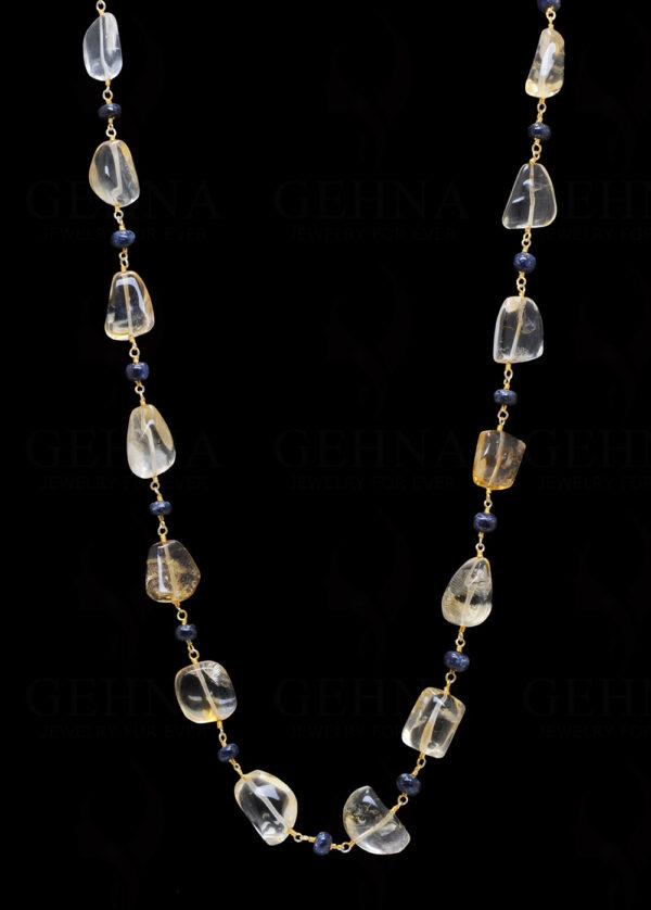 25" Inches Long Citrine & Blue Sapphire Gemstone Bead Chain CS-1182