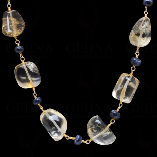 25" Inches Long Citrine & Blue Sapphire Gemstone Bead Chain CS-1182