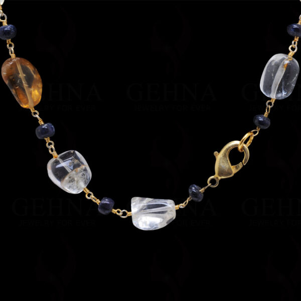 25" Inches Long Citrine & Blue Sapphire Gemstone Bead Chain CS-1182