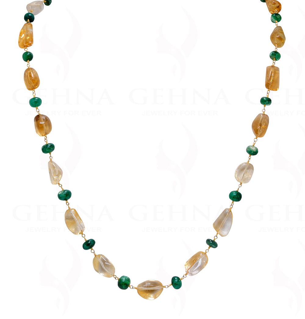 24" Inches Long Citrine & Emerald Gemstone Bead Chain CS-1183