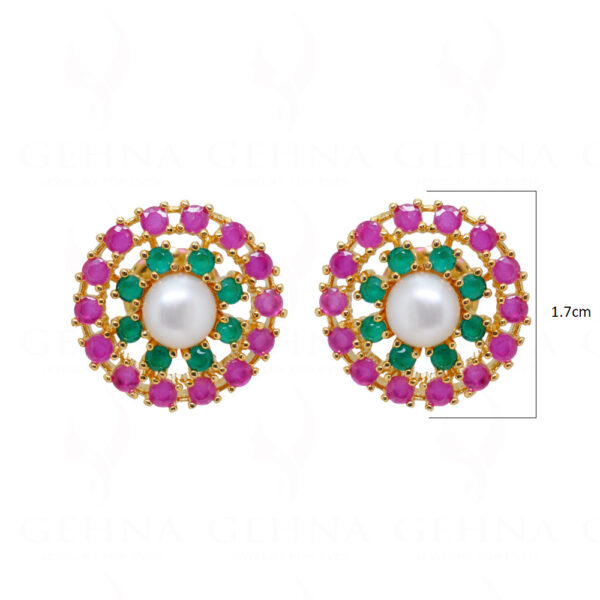 Pearl, Emerald & Ruby Studded Round Shape Festive Earrings FE-1183
