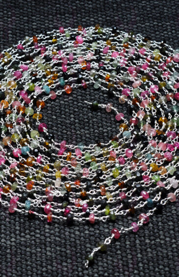 142″ Inch Long Multi Color Tourmaline Gemstone Faceted Bead Chain CS-1184