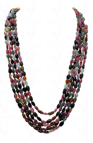 5 Rows of Multi Tourmaline Gemstone Oval Shaped Bead Necklace NS-1184