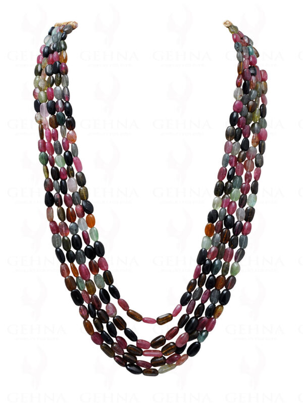 5 Rows of Multi Tourmaline Gemstone Oval Shaped Bead Necklace NS-1184