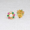 Pearl, Ruby & Emerald Studded Flower Shape Earrings FE-1184