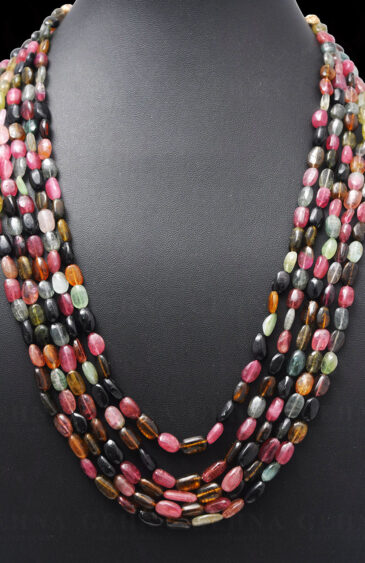 5 Rows of Multi Tourmaline Gemstone Oval Shaped Bead Necklace NS-1184