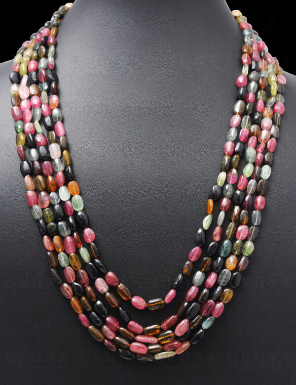 5 Rows of Multi Tourmaline Gemstone Oval Shaped Bead Necklace NS-1184