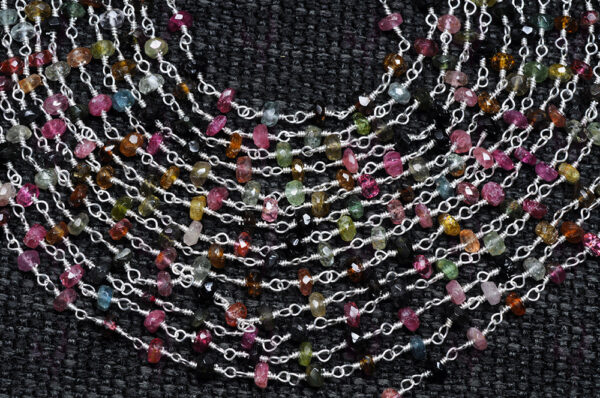 142" Inch Long Multi Color Tourmaline Gemstone Faceted Bead Chain CS-1184