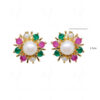 Pearl, Ruby & Emerald Studded Flower Shape Earrings FE-1184